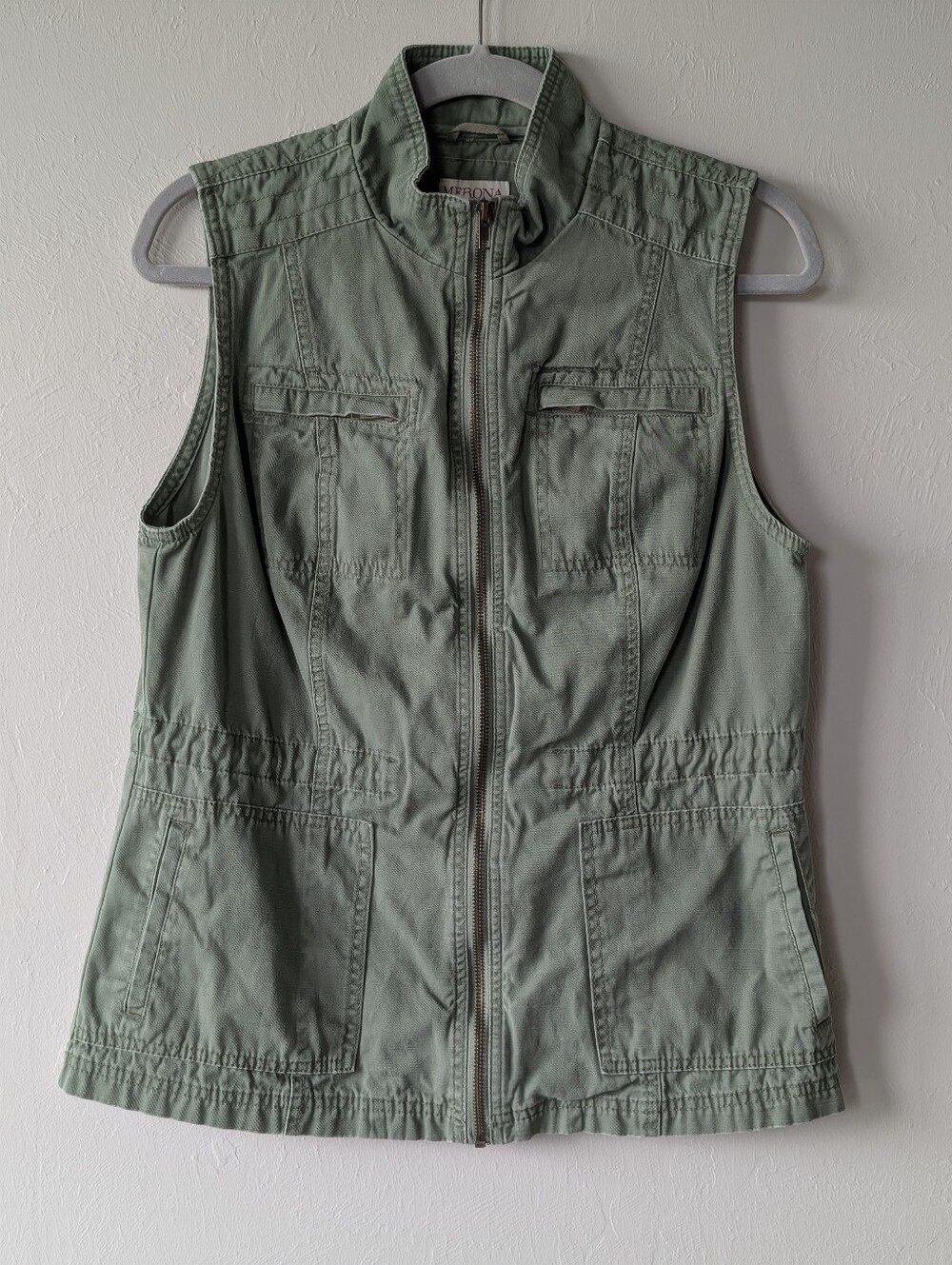 Merona Olive Green Sleeveless Utility Vest Cotton Size M Front Pockets Target - Picture 2 of 13